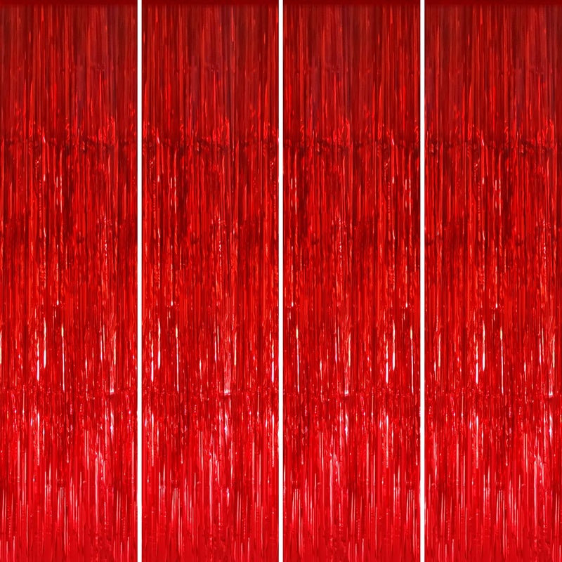 GOER 3.2 ft x 8.2 ft Metallic Tinsel Foil Fringe Curtains Party Photo Backdrop Party Streamers for Birthday,Graduation,New Year Eve Decorations Wedding Decor (4 Packs,Red) - Image 1